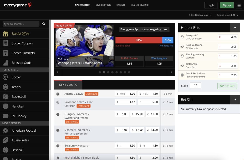 Everygame Sportsbook special offers page